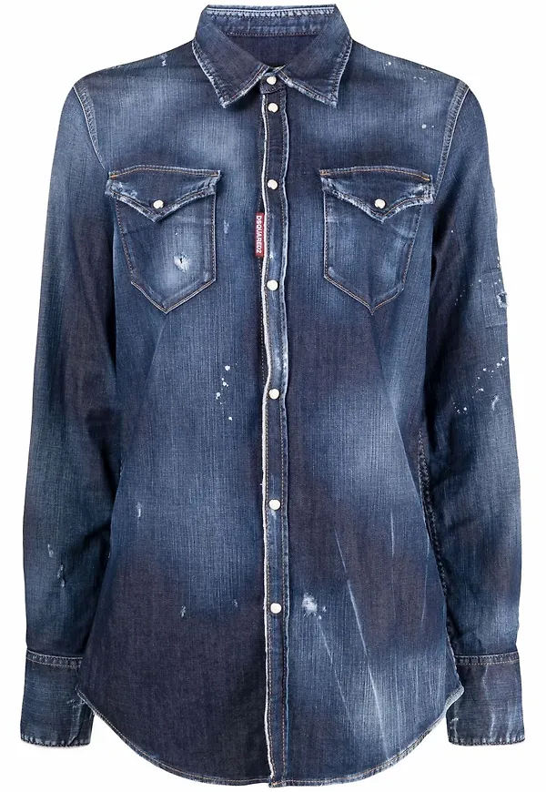 Dsquared2 jeansskjorta med slitning - Blå