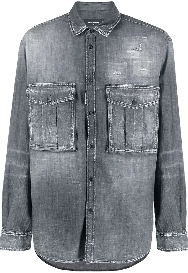 Dsquared2 jeansskjorta med slitning - Svart