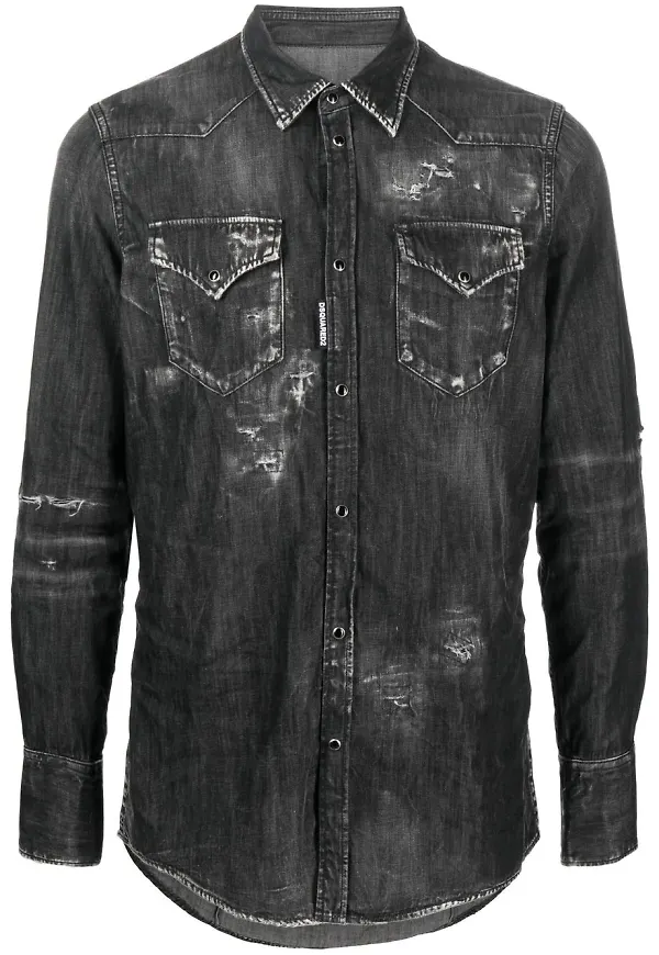 Dsquared2 jeansskjorta med slitning - Svart
