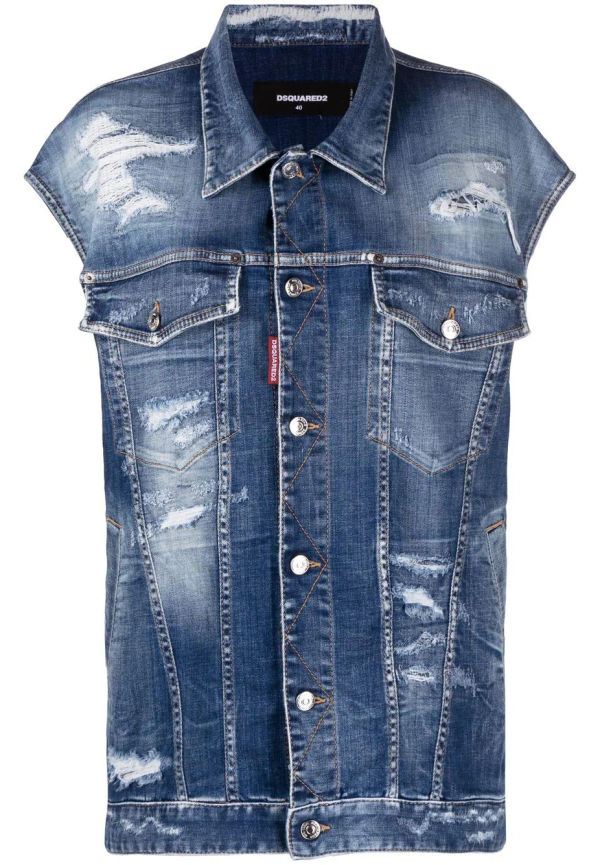 Dsquared2 jeansväst med sliten finish - Blå