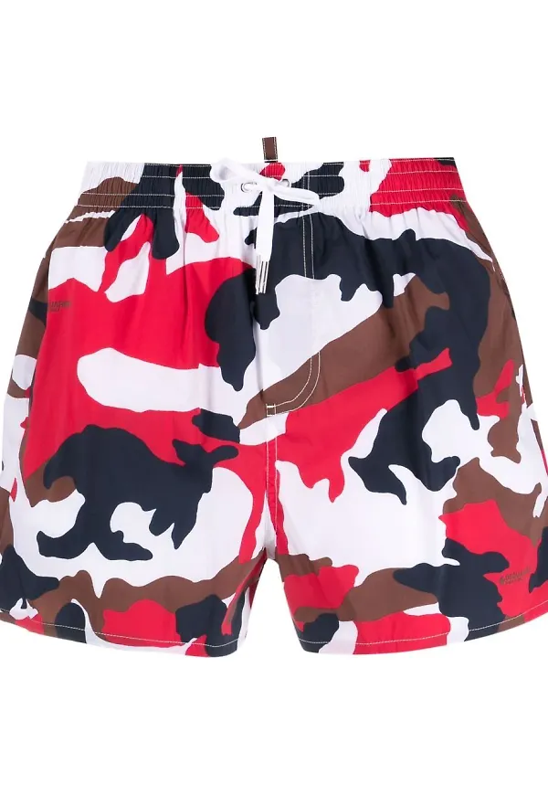 Dsquared2 kamouflagemönstrade badbyxor - Röd