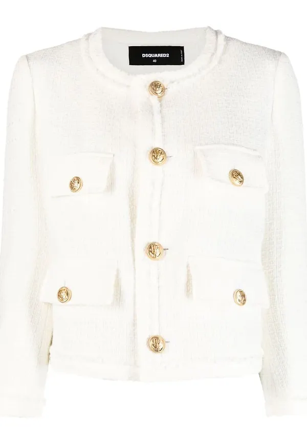 Dsquared2 knapprydd tweedjacka - Vit