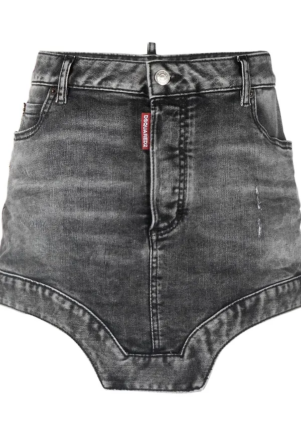 Dsquared2 kort asymmetrisk jeanskjol - Svart