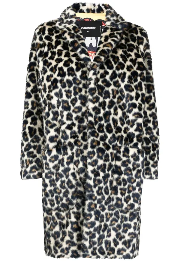 Dsquared2 leopardmönstrad kappa i konstpäls - Neutral