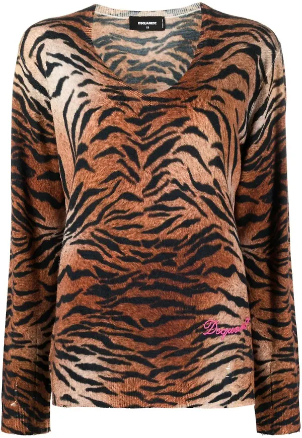 Dsquared2 leopardmönstrad stickad tröja - Brun
