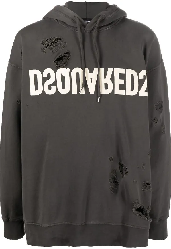 Dsquared2 logo-print distressed drawstring hoodie - Grå