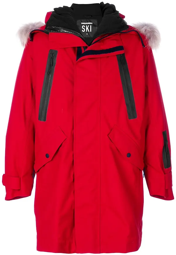 Dsquared2 logo-print hooded coat - Röd