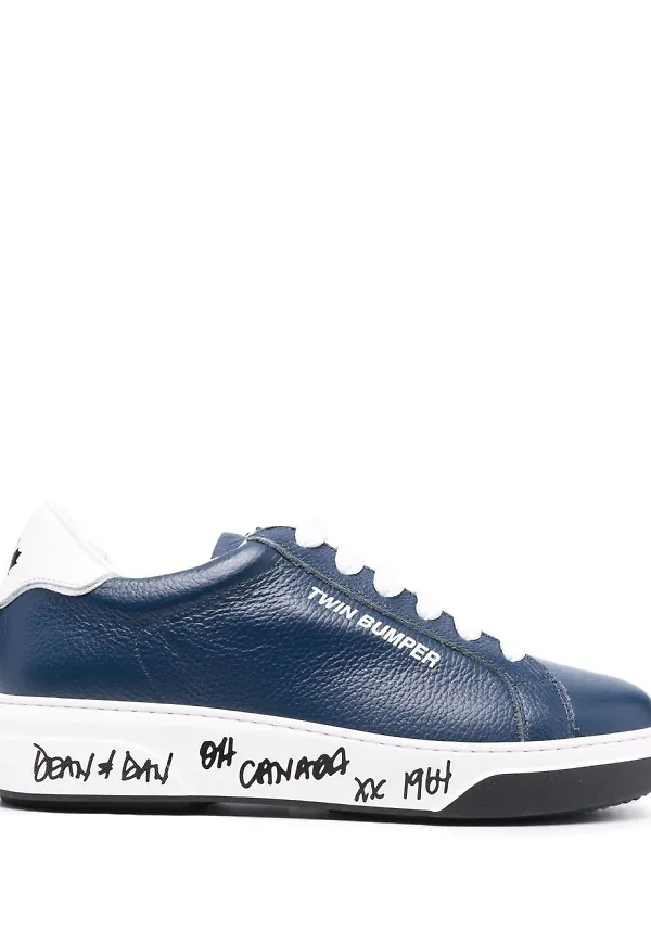 Dsquared2 lädersneakers med klottersula - Blå