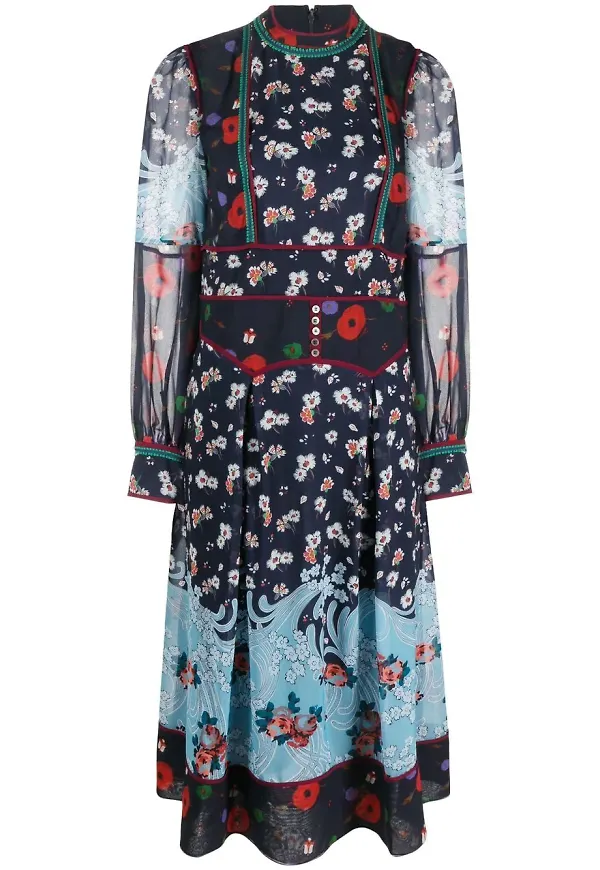 Dsquared2 långärmad blommig klänning - Blå