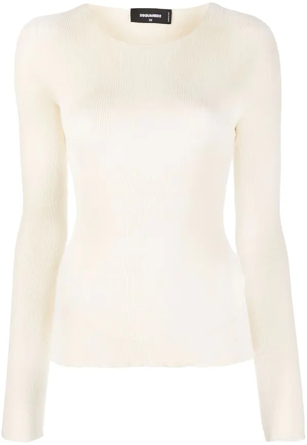 Dsquared2 långärmad ribbstickad topp - Neutral