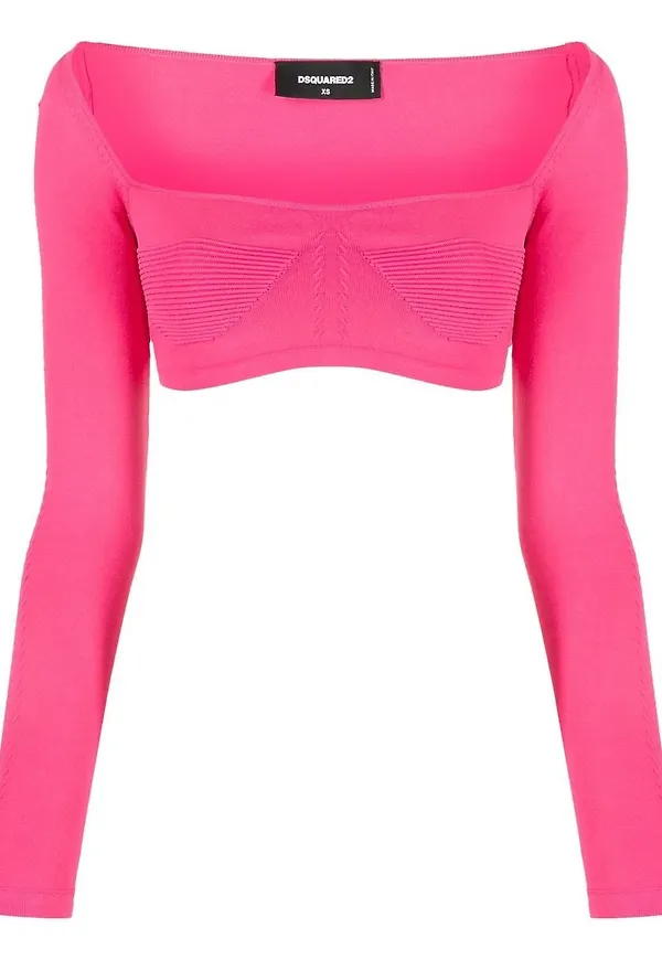 Dsquared2 långärmad stickad croptop - Rosa