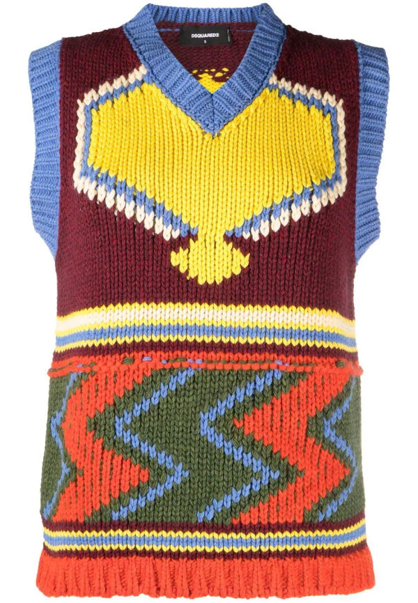 Dsquared2 mönstrad intarsiastickad topp - Brun