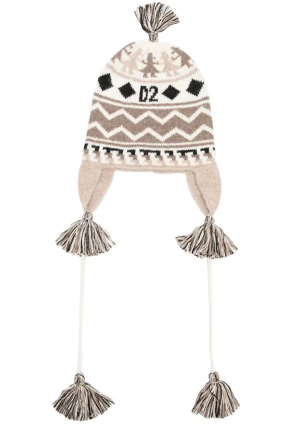 Dsquared2 mössa med tofsdetalj - Vit