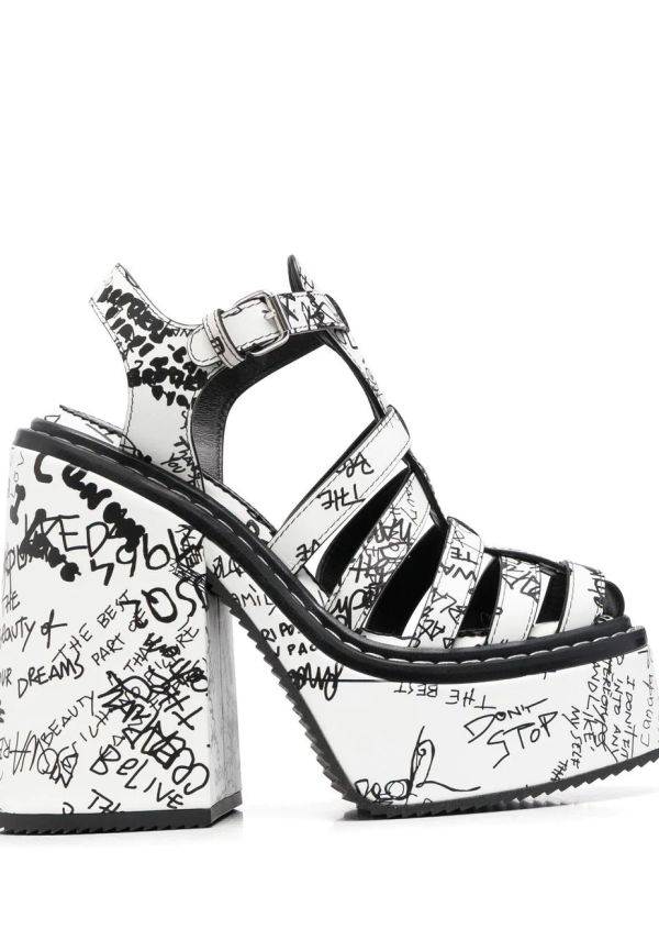 Dsquared2 platåsandaler med graffititryck 65 mm - Vit