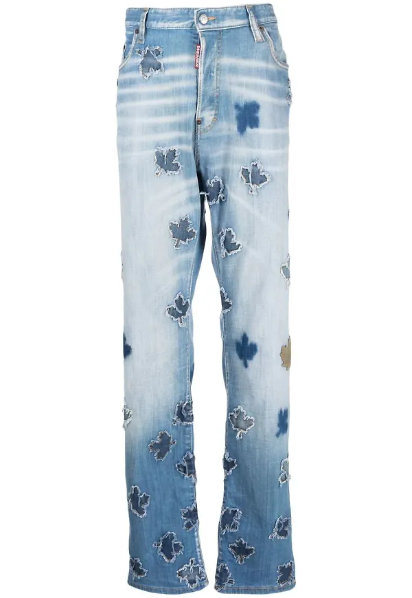 Dsquared2 raka jeans med lönnlöv - Blå