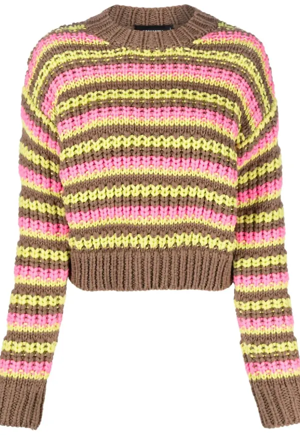 Dsquared2 randig grovstickad tröja - Brun