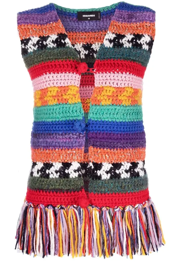 Dsquared2 randig stickad väst - Röd