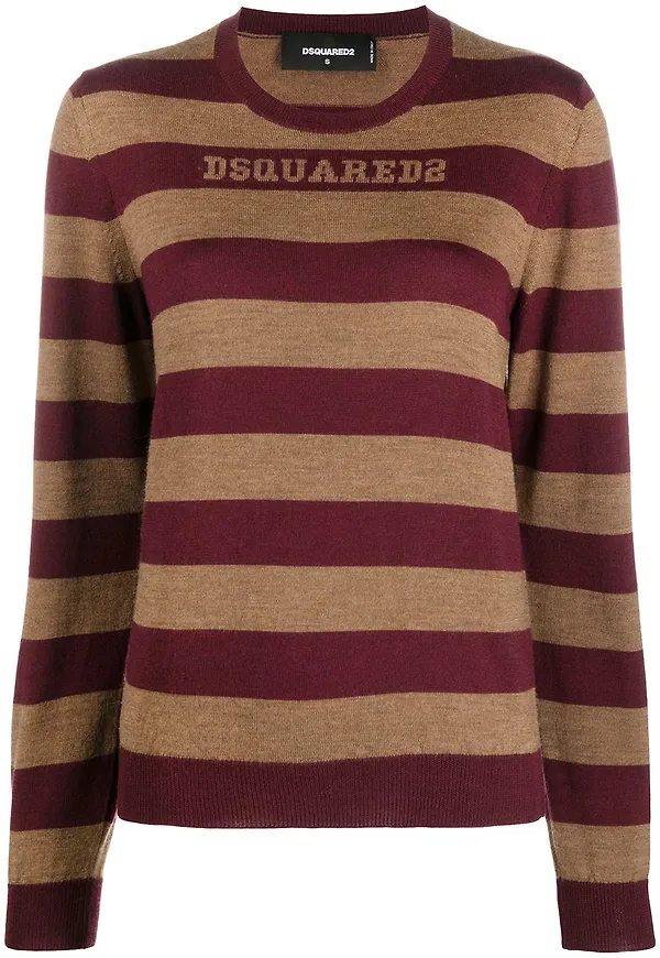 Dsquared2 randig tröja med broderad logotyp - Brun
