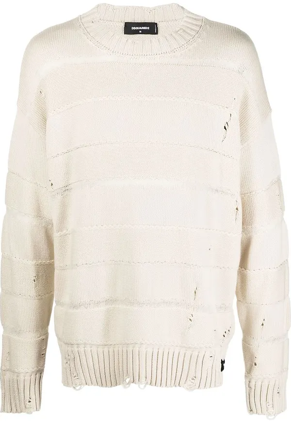 Dsquared2 randig tröja med slitning - Neutral