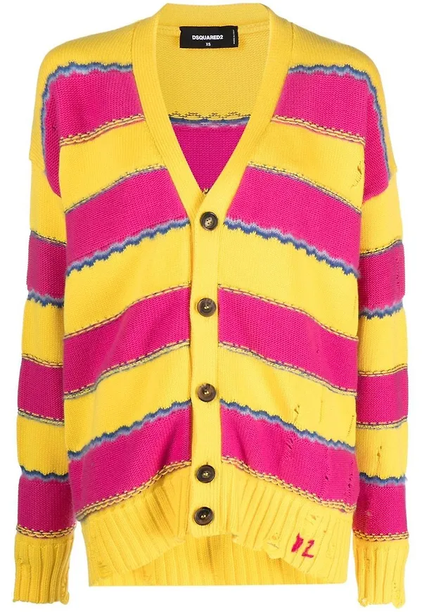 Dsquared2 randig v-ringad kofta - Rosa