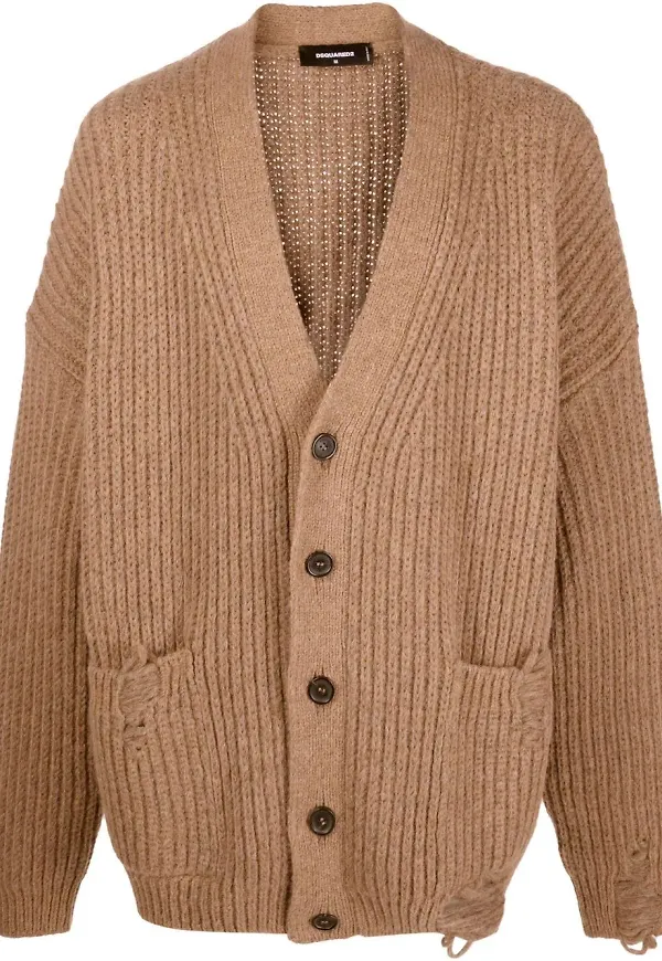 Dsquared2 ribbstickad kofta - Brun