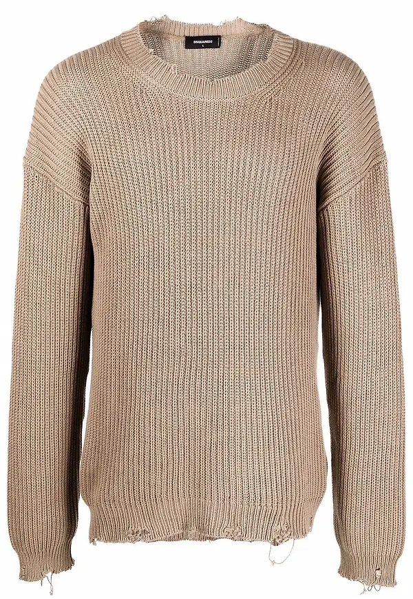 Dsquared2 ribbstickad tröja med slitning - Neutral