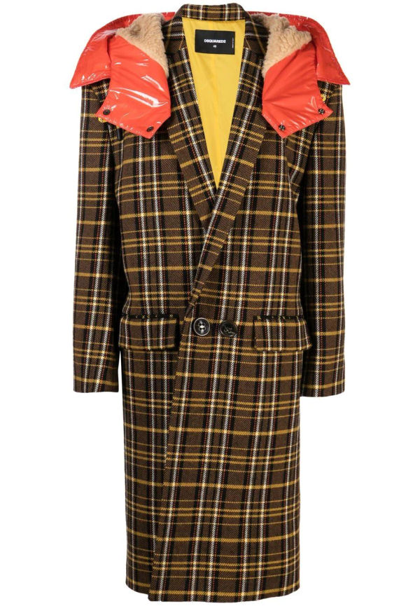 Dsquared2 rutig dubbelknäppt kappa - Brun