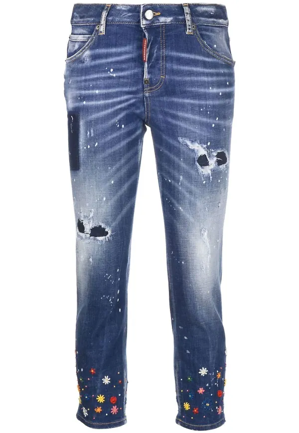 Dsquared2 skinny-jeans med blomsterbrodyr - Blå