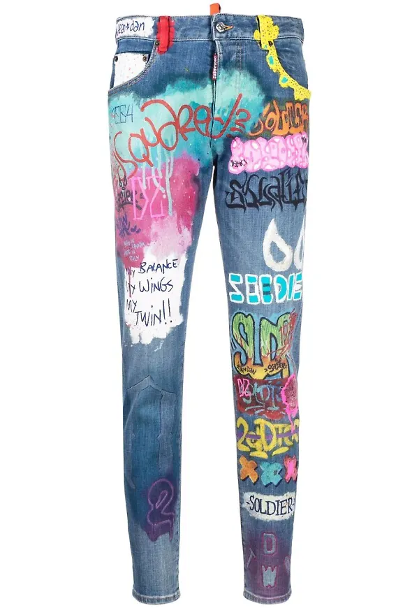 Dsquared2 skinny-jeans med graffititryck - Blå
