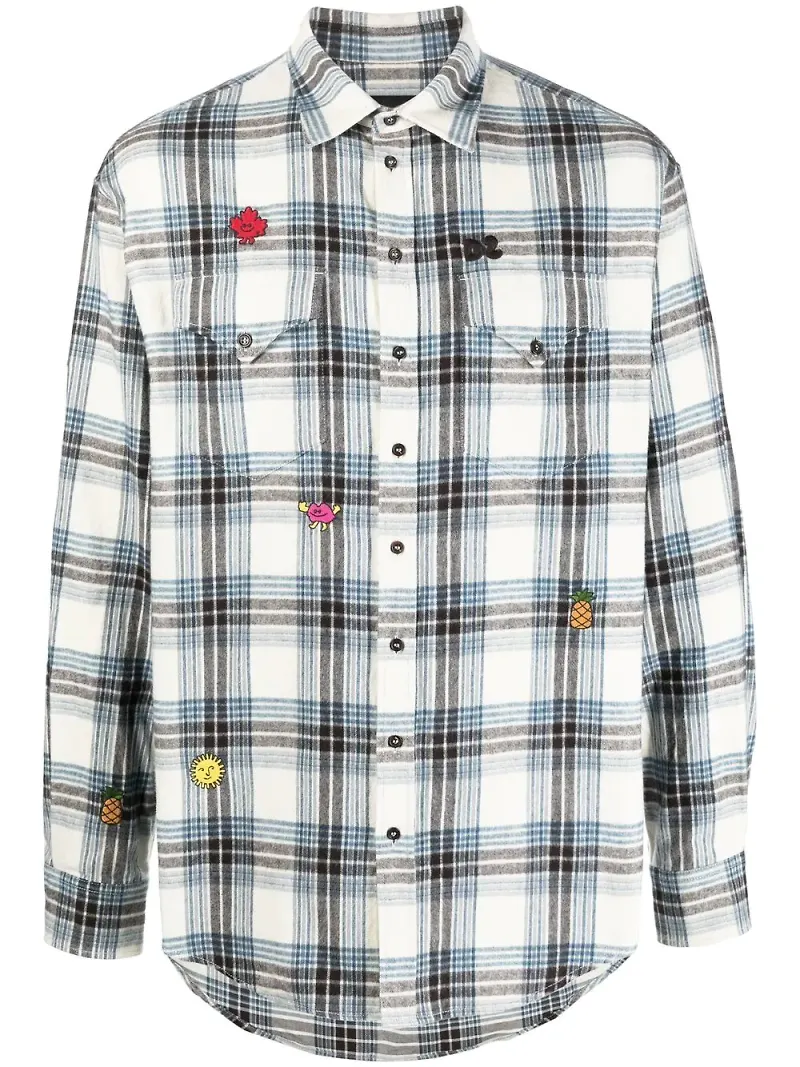 Dsquared2 skotskrutig skjorta med broderad detalj - Vit