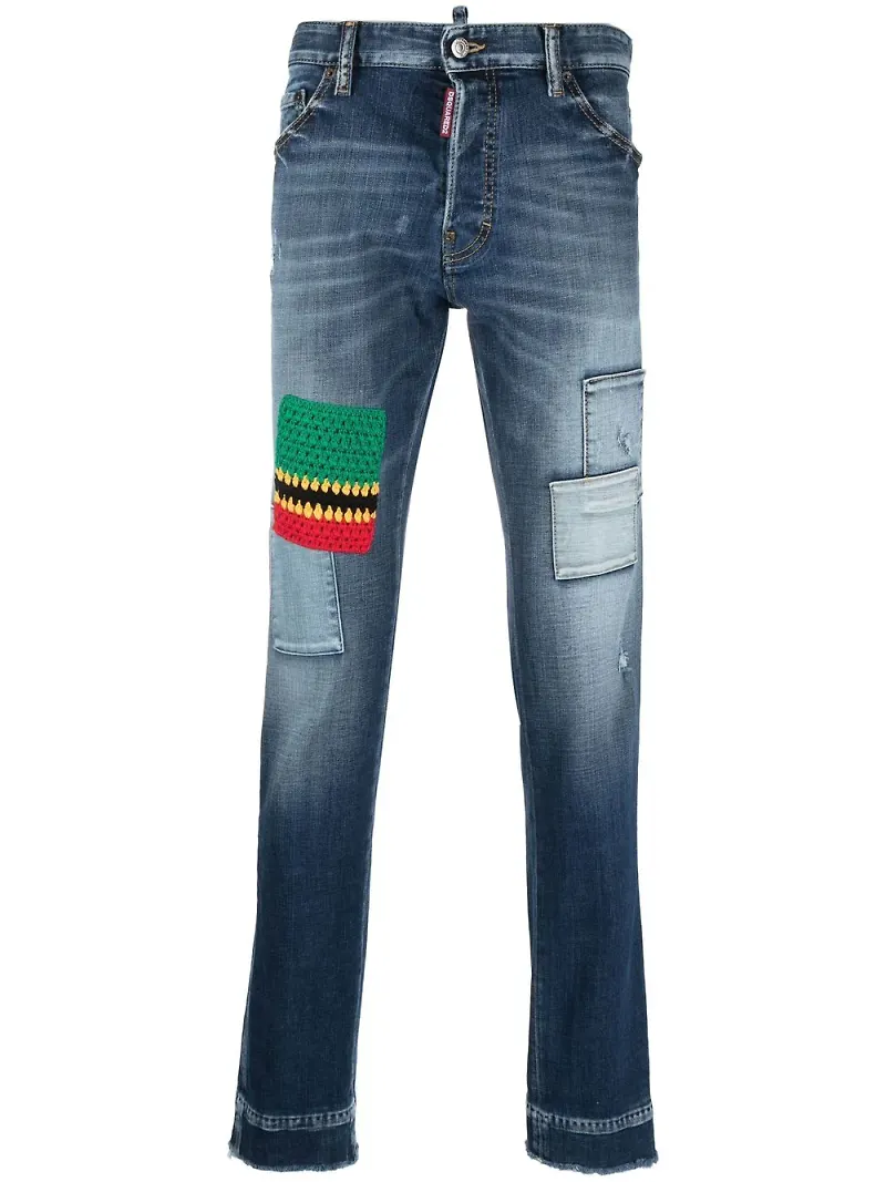 Dsquared2 slim fit-jeans med lappdesign - Blå