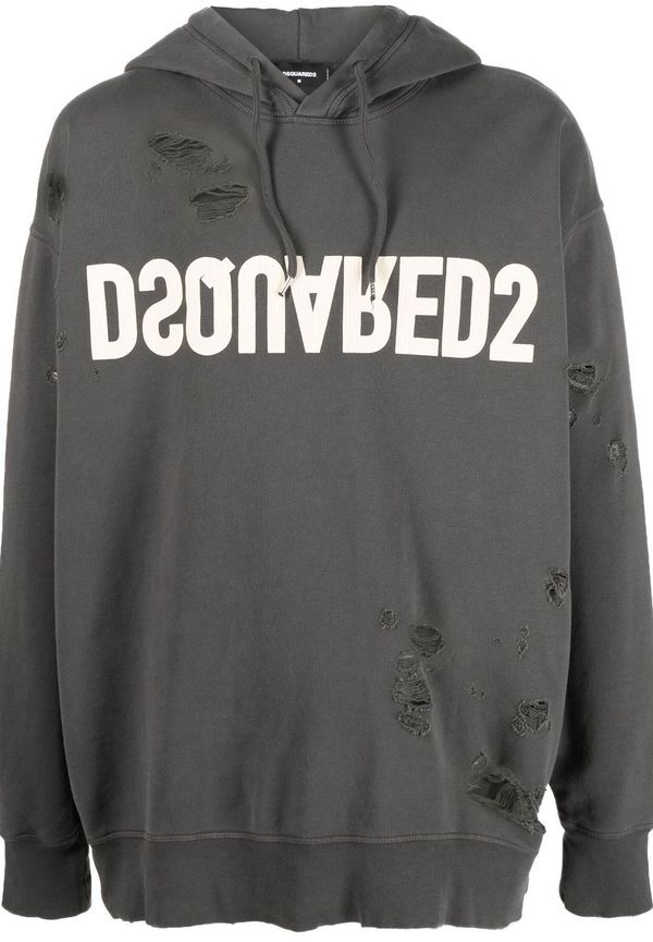 Dsquared2 sliten hoodie med dragsko - Grå