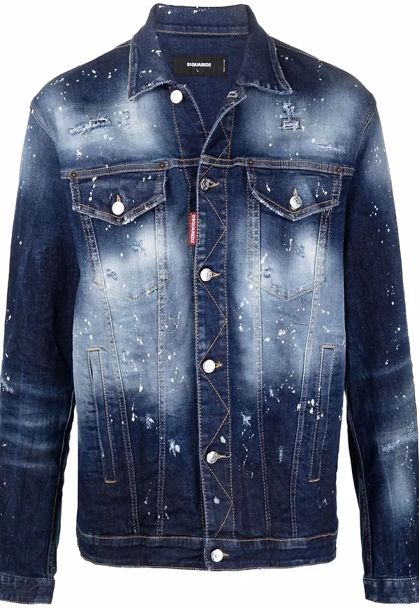 Dsquared2 sliten jeansjacka med färgstänk - Blå