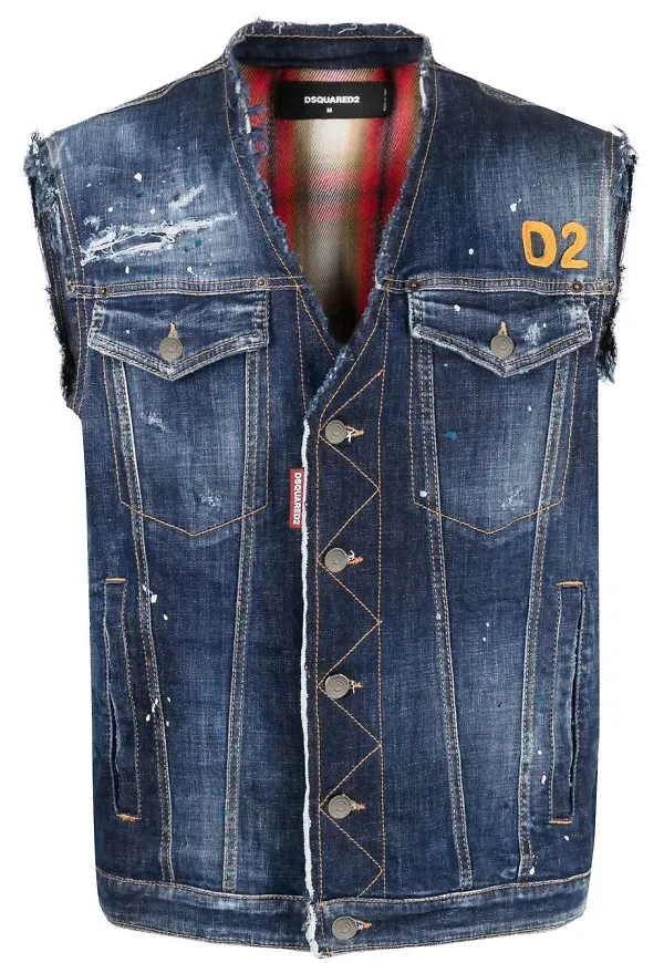 Dsquared2 sliten jeansväst - Blå