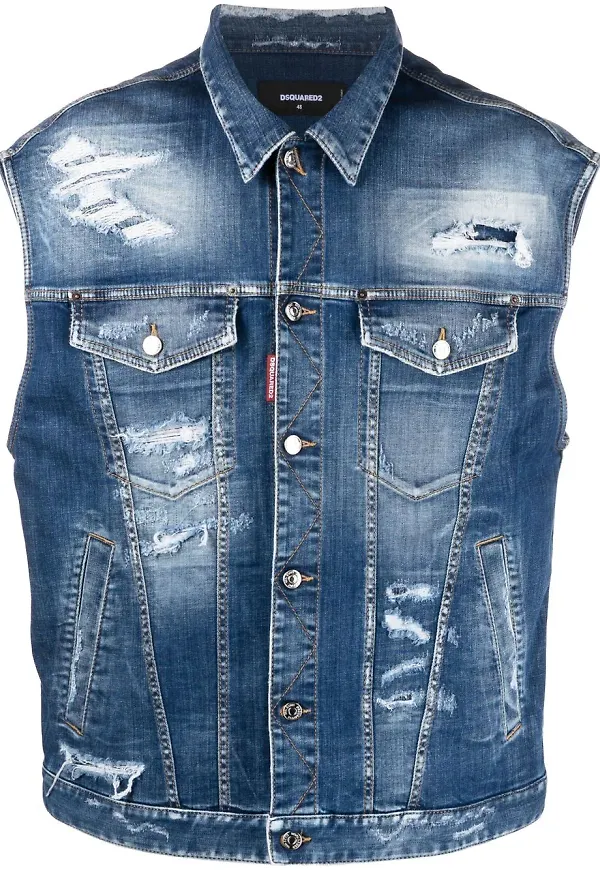 Dsquared2 sliten jeansväst - Blå