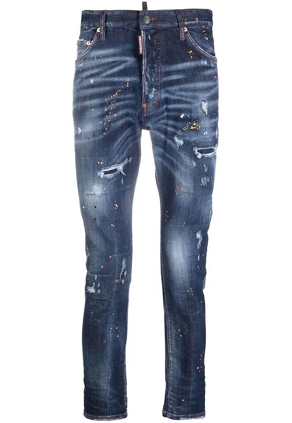 Dsquared2 slitna jeans med färgstänk - Blå