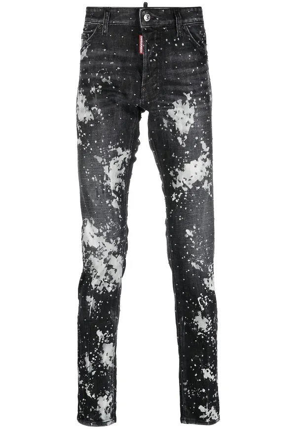 Dsquared2 smala jeans med färgstänk - Svart