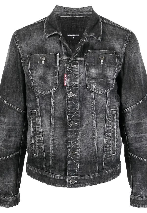 Dsquared2 stentvättad jeansjacka - Svart