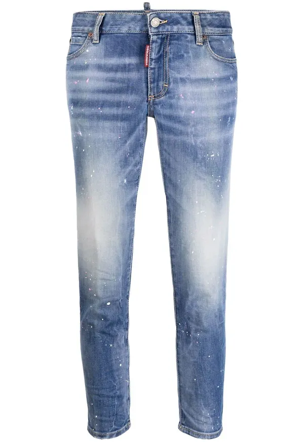 Dsquared2 stentvättade croppade jeans - Blå