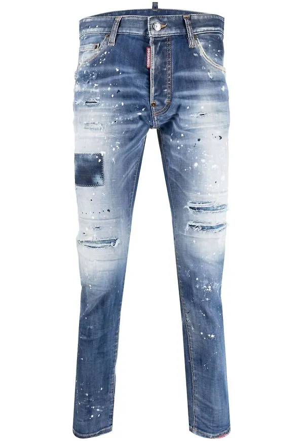 Dsquared2 stentvättade jeans med slitning - Blå