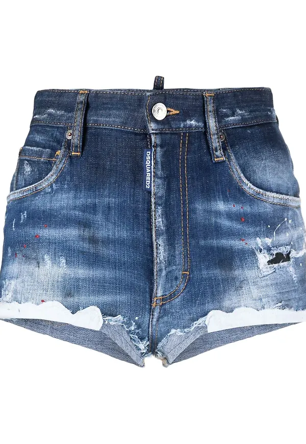 Dsquared2 stentvättade jeansshorts - Blå