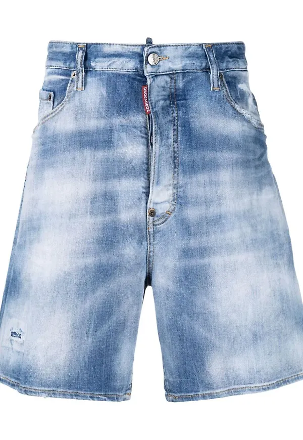 Dsquared2 stentvättade jeansshorts - Blå