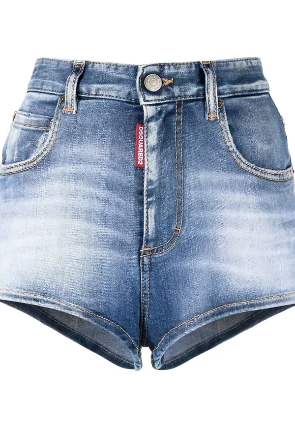 Dsquared2 stentvättade jeansshorts - Blå