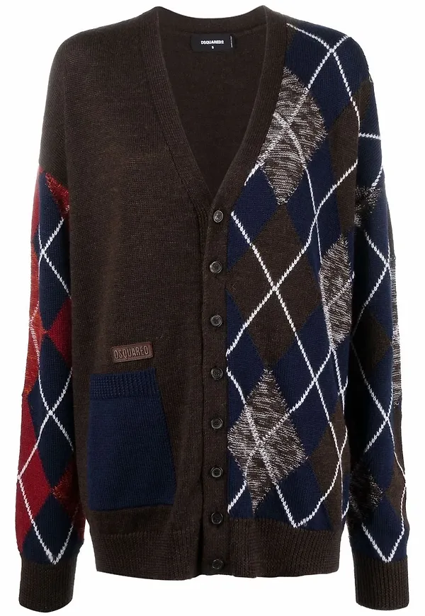 Dsquared2 stickad kofta med lappdesign - Brun