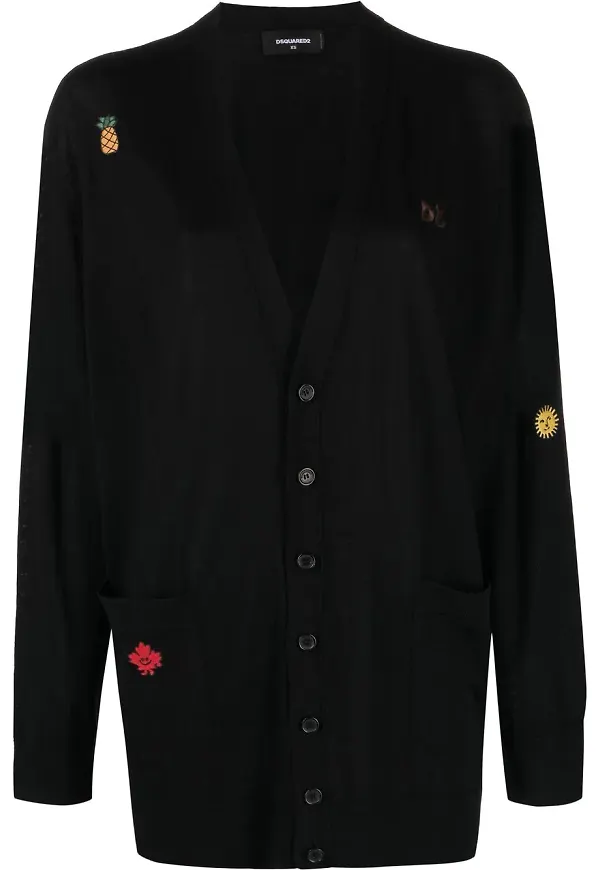 Dsquared2 stickad kofta med lappdetalj - Svart