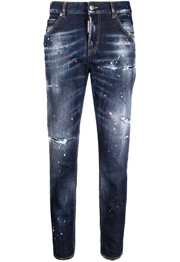 Dsquared2 straight-jeans med färgstänk - Blå