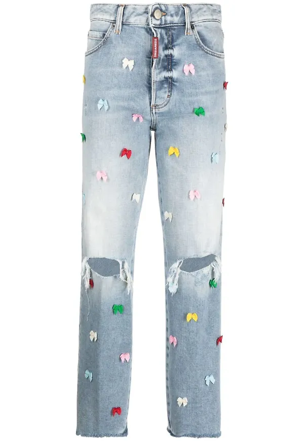 Dsquared2 straight-jeans med rosettdetalj - Blå