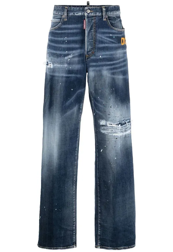 Dsquared2 straight-jeans med sliten detalj - Blå