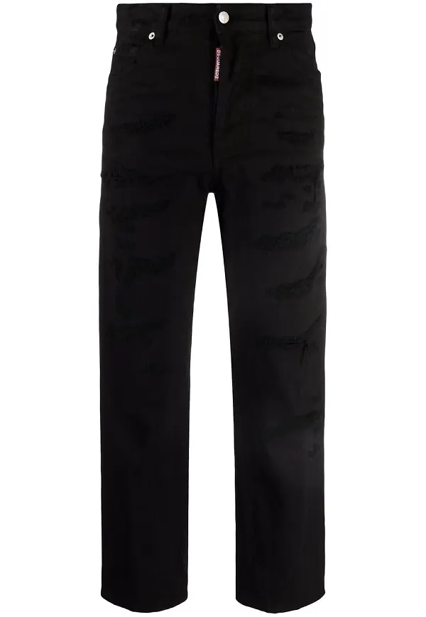 Dsquared2 straight-jeans med sliten detalj - Svart