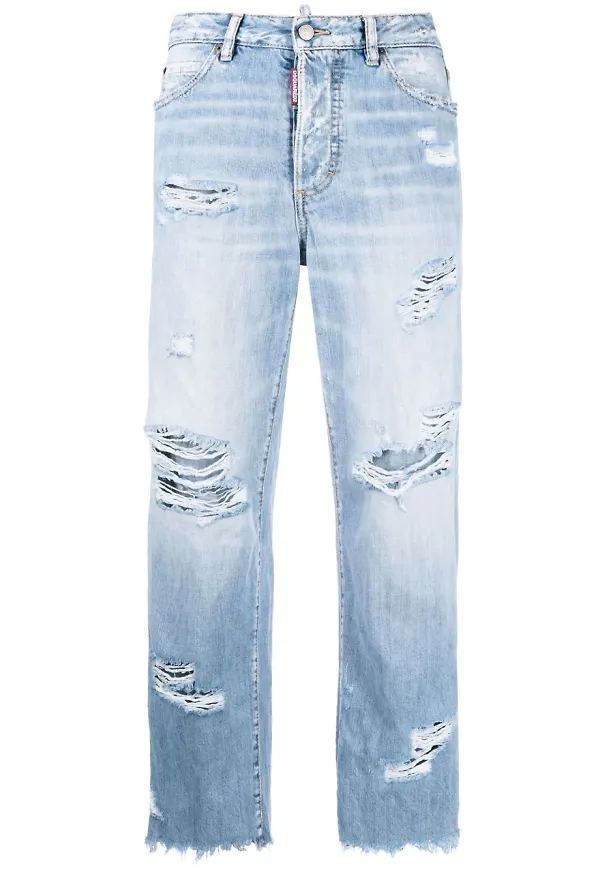 Dsquared2 straight-jeans med slitning - Blå